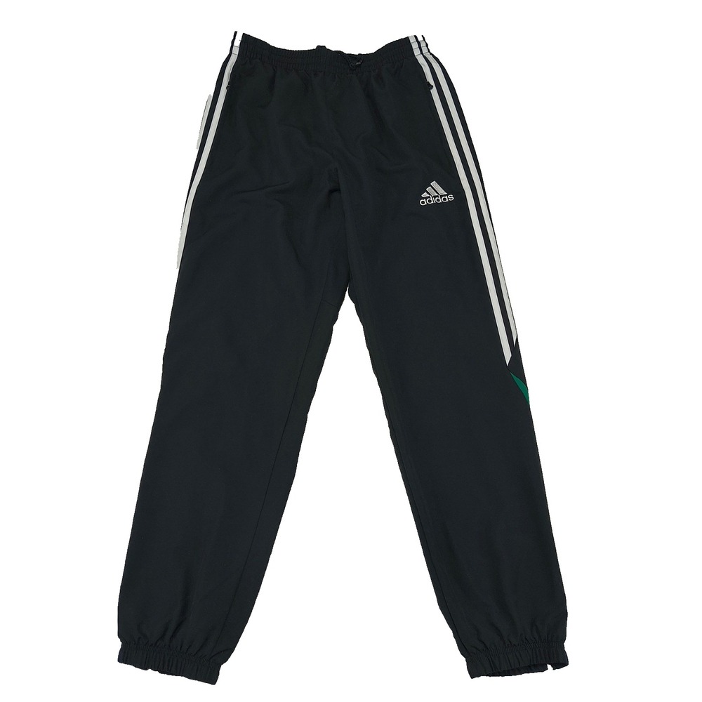 Adidas Mens Track Pants Black White Green Stripes Mesh‎ Lined Ankle Zip Small